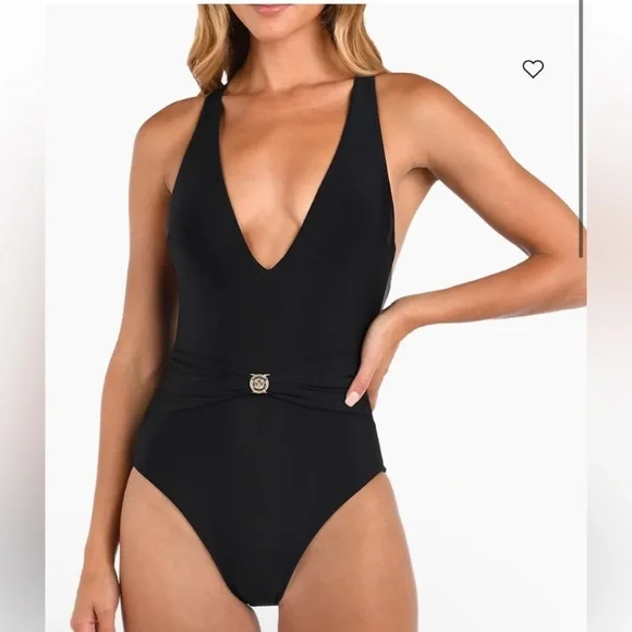 L'AGENCE Lisa Plunge One-Piece Swimsuit Black Gold Coin Size XL - Picture 5 of 16